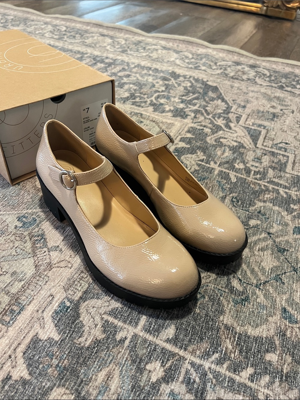 Steve Madden Cream Patent Mary Jane Block Heels